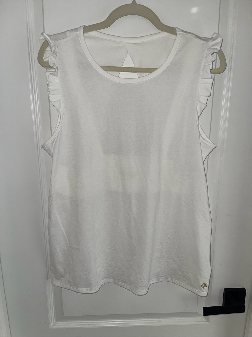 Lilly Pulitzer White Ruffle Sleeve Keyhole Back Tank Top Women’s Size Large